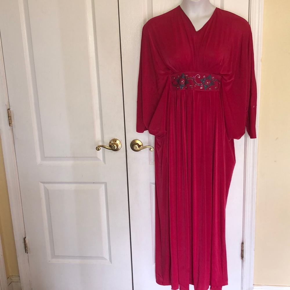 Preowned abaya pink /black cowl sleeve kaftan 56
